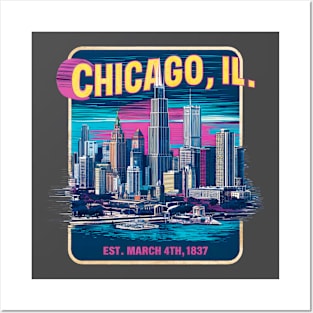 chicago illinois Souvenir Vintage Nostalgic Cityscape tee Posters and Art